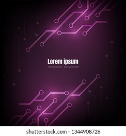 dark purple circuit technology abstract background, innovative connection digital system space wallpaper, template for website cover poster banner brochure and more, flat vector graphic design 