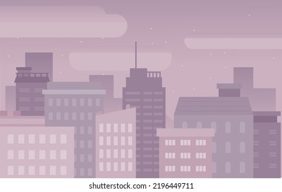 Dark purple city background. You can see tall buildings and apartments. flat design style vector illustration.