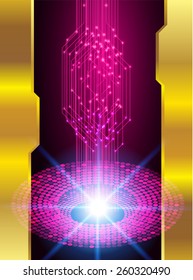 Dark purple color Light Abstract Technology background for computer graphic website internet. circuit. gold