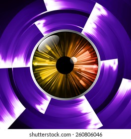 Dark purple color Light Abstract Technology background for computer graphic website internet. orange eye