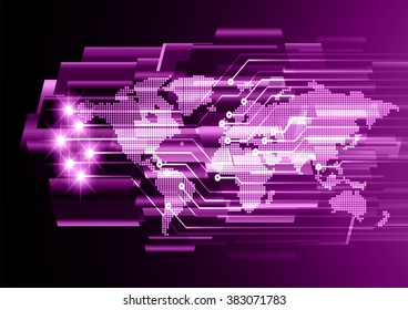 dark purple color Light Abstract Technology background for computer graphic website internet and business.circuit.illustration.digital.infographics.binary code. www.vector.motion move blur. World map.