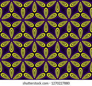 Dark Purple Color Seamless Lace Pattern With Abstract Geometric Flower. Vector Illustration