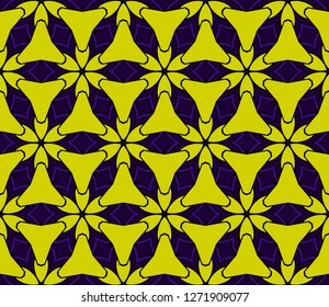 Dark Purple Color Seamless Lace Pattern With Abstract Geometric Flower. Vector Illustration