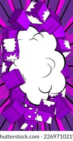 Papel de fondo de fondo de un libro de historietas morado oscuro con formas cúbicas. Afiche de fondo de historietas, plantilla de pancartas.