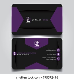 Dark Purple creative modern name card and business card with horizontal standard size vector illustration template.