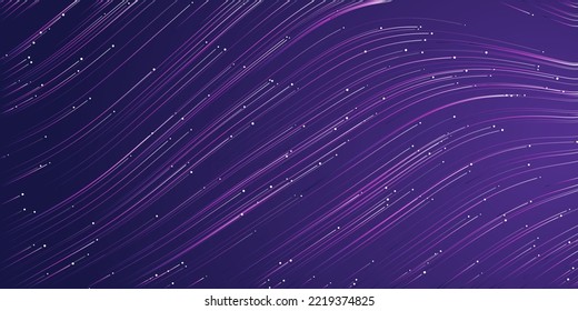 Dark Purple Curving, Bending, Flowing Energy Lines Pattern on Starry Sky - Modern Style Futuristic Technology, Science or Astronomy Concept Background, Generative Art, Creative Template, Vector Design