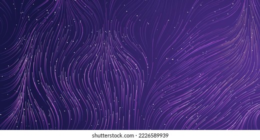 Dark Purple Curving, Bending, Flowing Energy Lines Pattern on Starry Sky - Modern Style Futuristic Technology, Science or Astronomy Concept Background, Generative Art, Creative Template, Vector Design svg