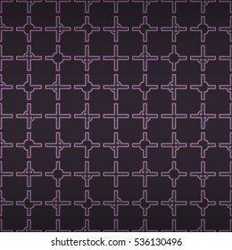 Dark purple decorative seamless pattern in game style. Vivid, symmetrical design for surface, fabric, curtain or other purpose. Compound puzzle repeatable backdrop. Vector background.