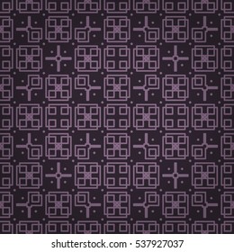 Dark purple decorative seamless pattern in maze style. Classic texture. Shining, graphic design for textile, carpet, surface or other purpose.