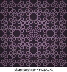 Dark purple decorative seamless pattern in knot style. Smooth puzzle repeatable backdrop. Colored, symmetric design for ads, wallpaper, curtain or other purpose. Retro motif.