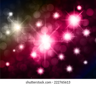 Dark Purple Defocused Light, Flickering Lights, Vector abstract festive background with bokeh defocused lights. universe, galaxies, stars. 
