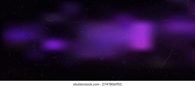 Dark purple dust and scratch background with soft neon violet light leaks, perfect for futuristic sci fi overlays, nightlife posters and moody music cover art.Vector illustration