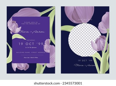 Dark purple elegant tulip flowers wedding invitation