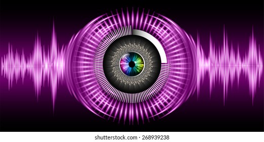 dark purple eyeball future technology, security concept background. vector. Light Technology background for computer graphic website internet business. circuit. colorful eye