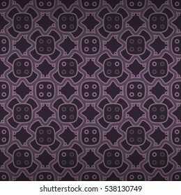 Dark purple fancy seamless pattern in tribal style. Retro motif. Vivid, symmetrical design for packing-paper, curtain, fabric or other purpose.
