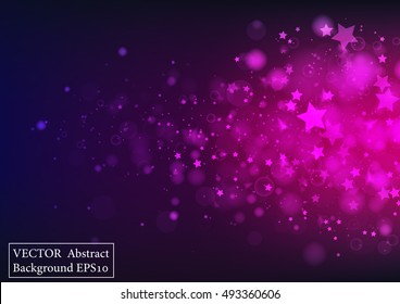 Dark Purple Glitter Sparkles Rays Lights Bokeh And Star Festive Christmas Elegant Abstract Background. Vector Background. Magenta Color Background