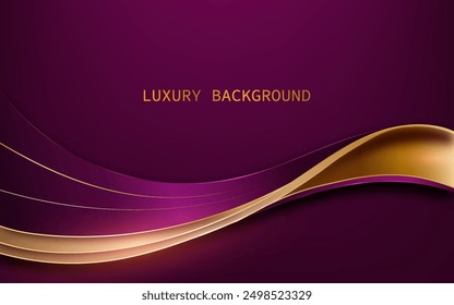 Dark purple and  gold wavy overlapping luxury background vector design 