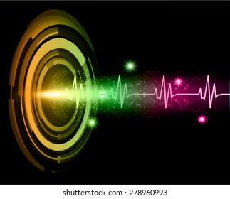 dark purple green orange color Light Abstract Technology background for computer graphic website internet and business. circuit. vector illustration. infographics. pulse heart glossy web. wave