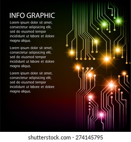 dark purple green orange Light Abstract Technology background for computer graphic website internet and business. circuit illustration infographics. text box.Brochure card. banner flyer magazine label