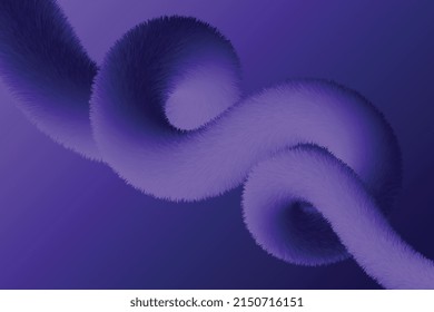 Dark purple hairy liquid gradient shape background. Dynamic fluid twisted fluffy form illustration