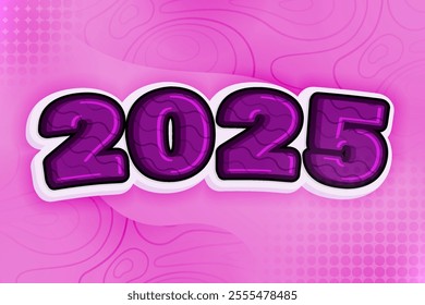 Dark purple halftone earth mosaic 2025 text effect poster with atmospheric vibes for New Year's Eve parties, end of year celebrations, social media, and ads