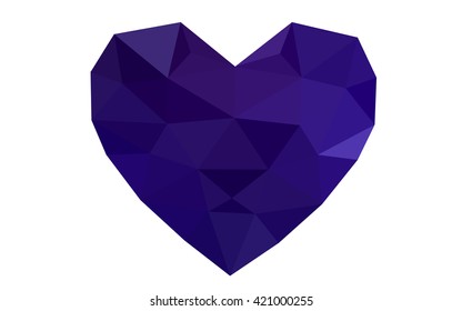 Dark purple heart isolated on white background. Geometric rumpled triangular low poly origami style gradient graphic illustration. Vector polygonal design for your business.