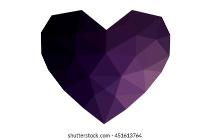 Dark purple heart isolated on white background. Geometric rumpled triangular low poly origami style gradient graphic illustration. Vector polygonal design for your business.