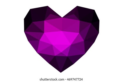 Dark purple heart isolated on white background. Geometric rumpled triangular low poly origami style gradient graphic illustration. Vector polygonal design for your business.