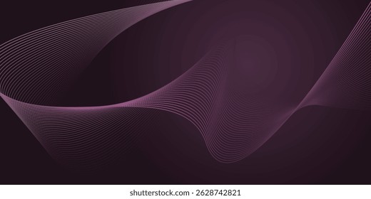 dark purple horizontal abstract background with futuristic wave lines. banner