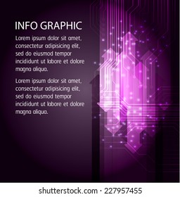 Dark purple Light Abstract Technology background for computer graphic website internet. text box. Brochure. card. circuit. arrow.