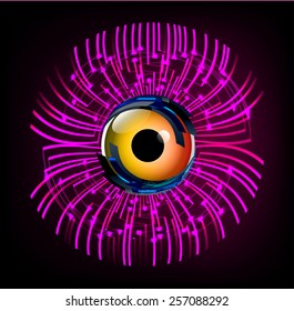 Dark purple Light Abstract Technology background for computer graphic website internet. circuit. orange eye