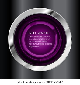 Dark purple Light circle Abstract Technology background for computer graphic website internet. text box. Brochure. card. banner. label. infographics. black Metals, alloys, steel, aluminum. button