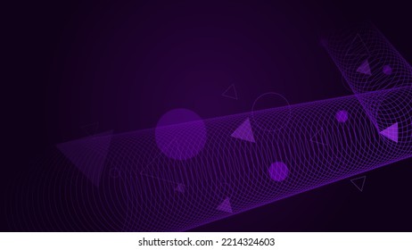 Dark Purple Line Tube Texture Background with Circle and Triangle Shapes