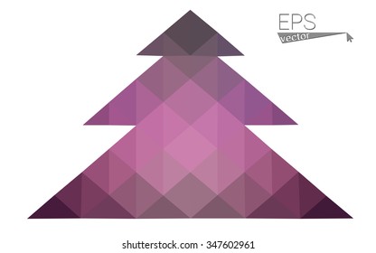 Dark purple low polygon style christmas tree vector illustration consisting of triangles.Abstract triangular polygonal origami or crystal design of New Years celebration. Isolated on white background.