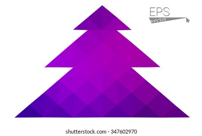 Dark purple low polygon style christmas tree vector illustration consisting of triangles.Abstract triangular polygonal origami or crystal design of New Years celebration. Isolated on white background.