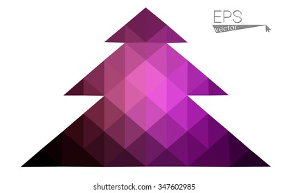 Dark purple low polygon style christmas tree vector illustration consisting of triangles.Abstract triangular polygonal origami or crystal design of New Years celebration. Isolated on white background.