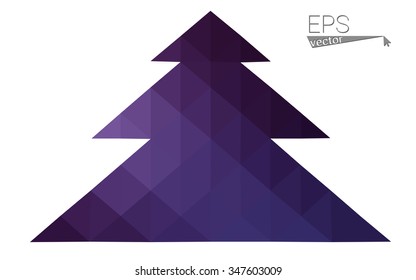 Dark purple low polygon style christmas tree vector illustration consisting of triangles.Abstract triangular polygonal origami or crystal design of New Years celebration. Isolated on white background.