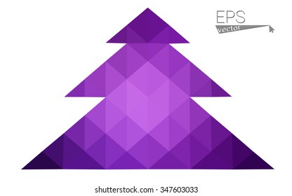 Dark purple low polygon style christmas tree vector illustration consisting of triangles.Abstract triangular polygonal origami or crystal design of New Years celebration. Isolated on white background.