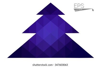 Dark purple low polygon style christmas tree vector illustration consisting of triangles.Abstract triangular polygonal origami or crystal design of New Years celebration. Isolated on white background.