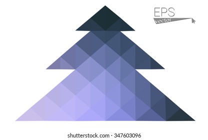 Dark purple low polygon style christmas tree vector illustration consisting of triangles.Abstract triangular polygonal origami or crystal design of New Years celebration. Isolated on white background.