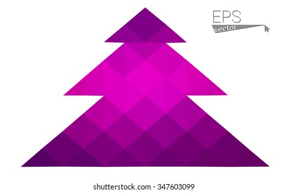 Dark purple low polygon style christmas tree vector illustration consisting of triangles.Abstract triangular polygonal origami or crystal design of New Years celebration. Isolated on white background.