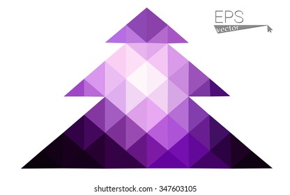 Dark purple low polygon style christmas tree vector illustration consisting of triangles.Abstract triangular polygonal origami or crystal design of New Years celebration. Isolated on white background.