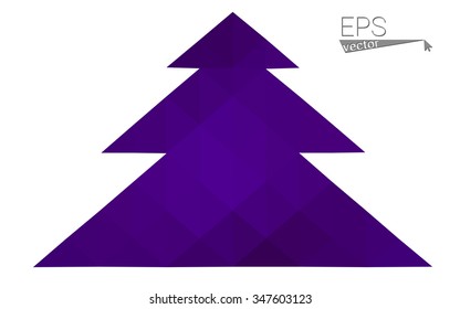 Dark purple low polygon style christmas tree vector illustration consisting of triangles.Abstract triangular polygonal origami or crystal design of New Years celebration. Isolated on white background.