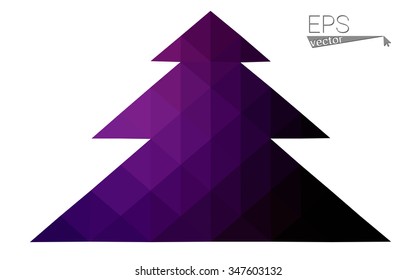 Dark purple low polygon style christmas tree vector illustration consisting of triangles.Abstract triangular polygonal origami or crystal design of New Years celebration. Isolated on white background.