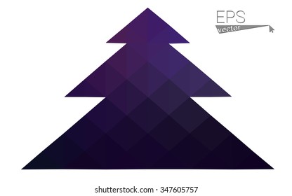 Dark purple low polygon style christmas tree vector illustration consisting of triangles.Abstract triangular polygonal origami or crystal design of New Years celebration. Isolated on white background.