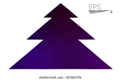 Dark purple low polygon style christmas tree vector illustration consisting of triangles.Abstract triangular polygonal origami or crystal design of New Years celebration. Isolated on white background.