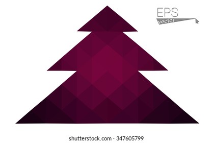 Dark purple low polygon style christmas tree vector illustration consisting of triangles.Abstract triangular polygonal origami or crystal design of New Years celebration. Isolated on white background.