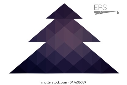 Dark purple low polygon style christmas tree vector illustration consisting of triangles.Abstract triangular polygonal origami or crystal design of New Years celebration. Isolated on white background.