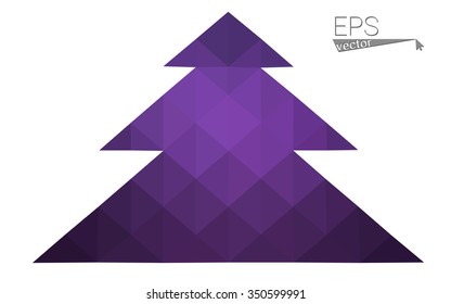 Dark purple low polygon style christmas tree vector illustration consisting of triangles.Abstract triangular polygonal origami or crystal design of New Years celebration. Isolated on white background.