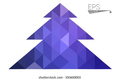 Dark purple low polygon style christmas tree vector illustration consisting of triangles.Abstract triangular polygonal origami or crystal design of New Years celebration. Isolated on white background.